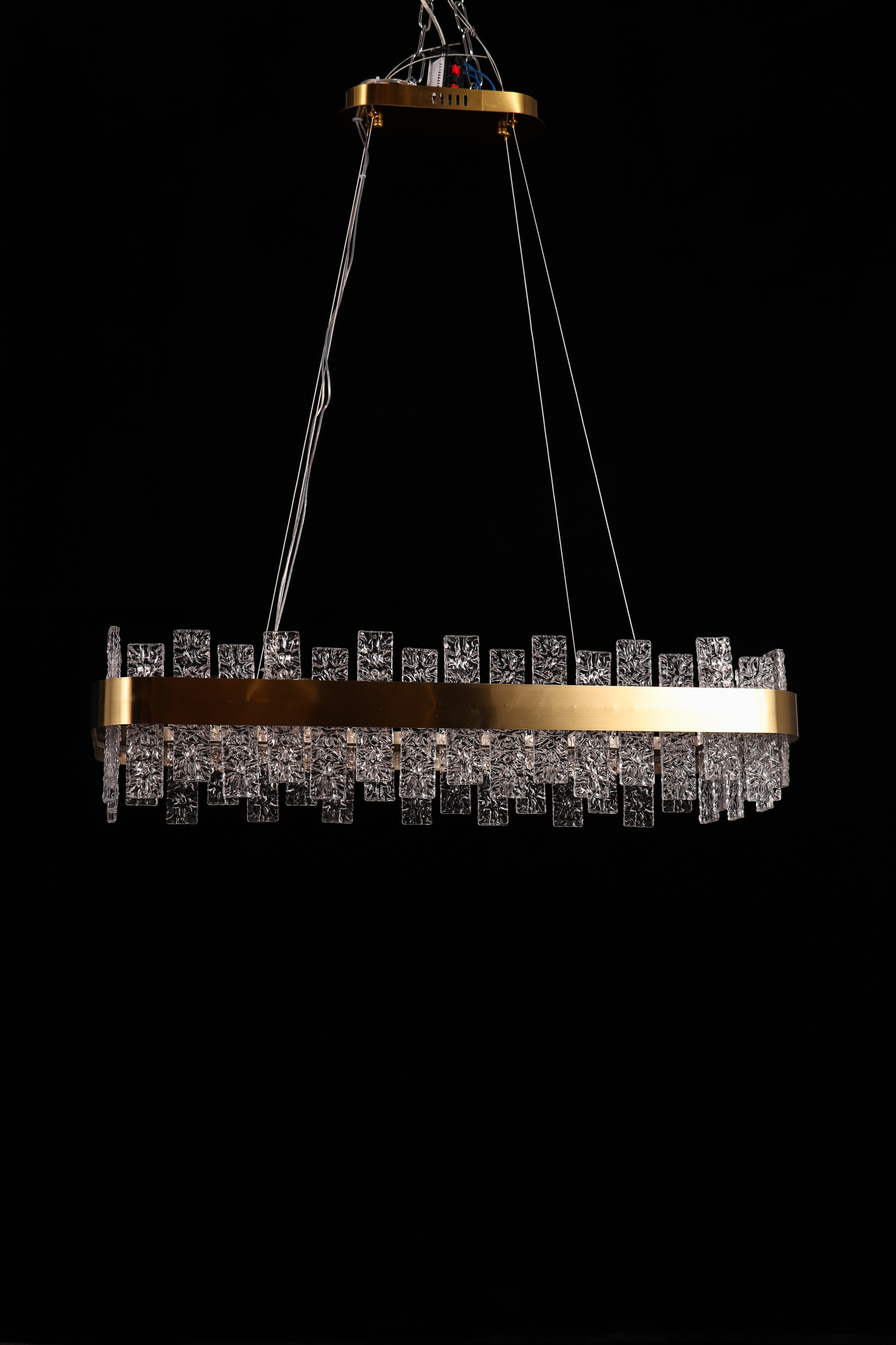 Rippled Crystal Rectangular Pendant Light - Drawing Titanium