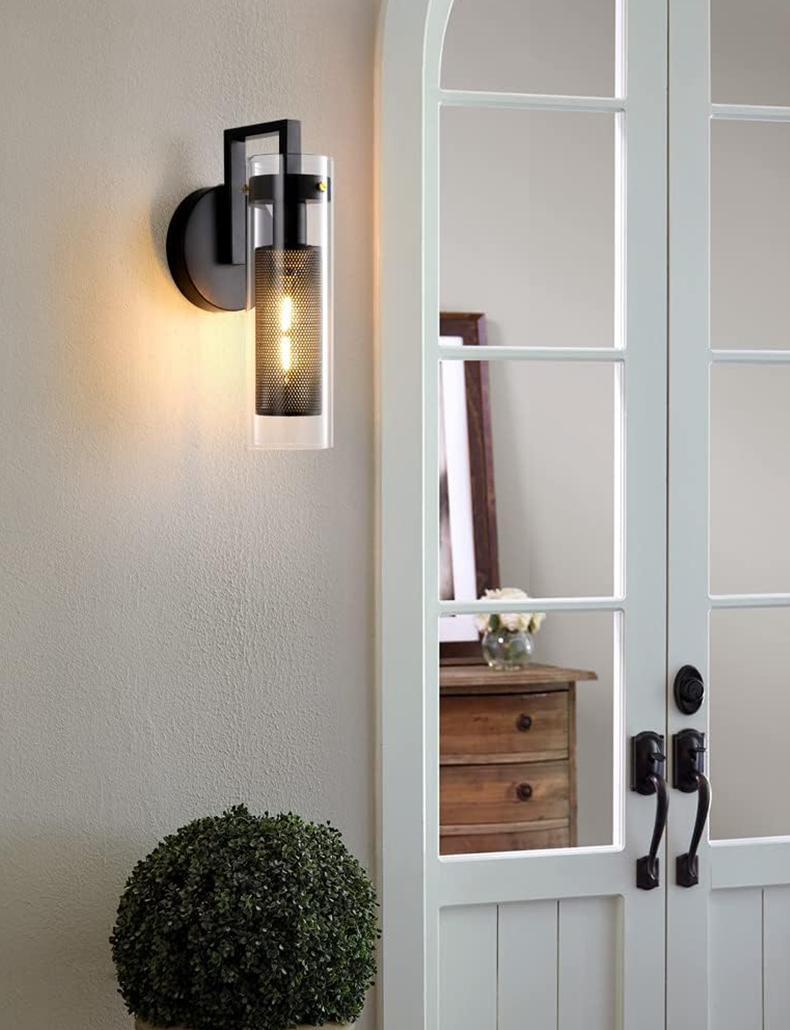 Wall Sconce with Clear Glass Shade - Black