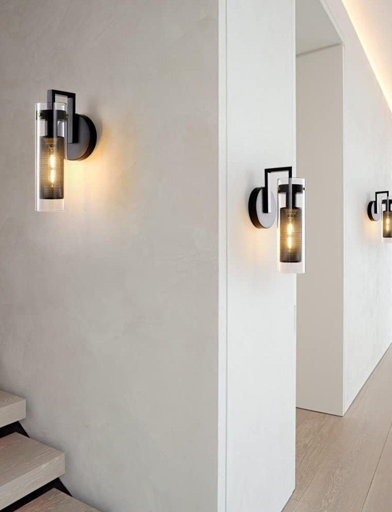 Wall Sconce with Clear Glass Shade - Black