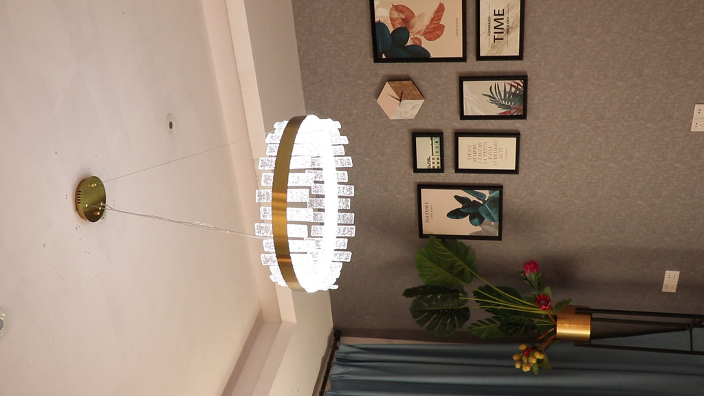 Rippled Crystal Circular Pendant Light - Drawing Titanium