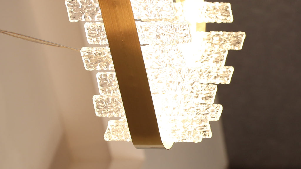 Rippled Crystal Rectangular Pendant Light - Drawing Titanium